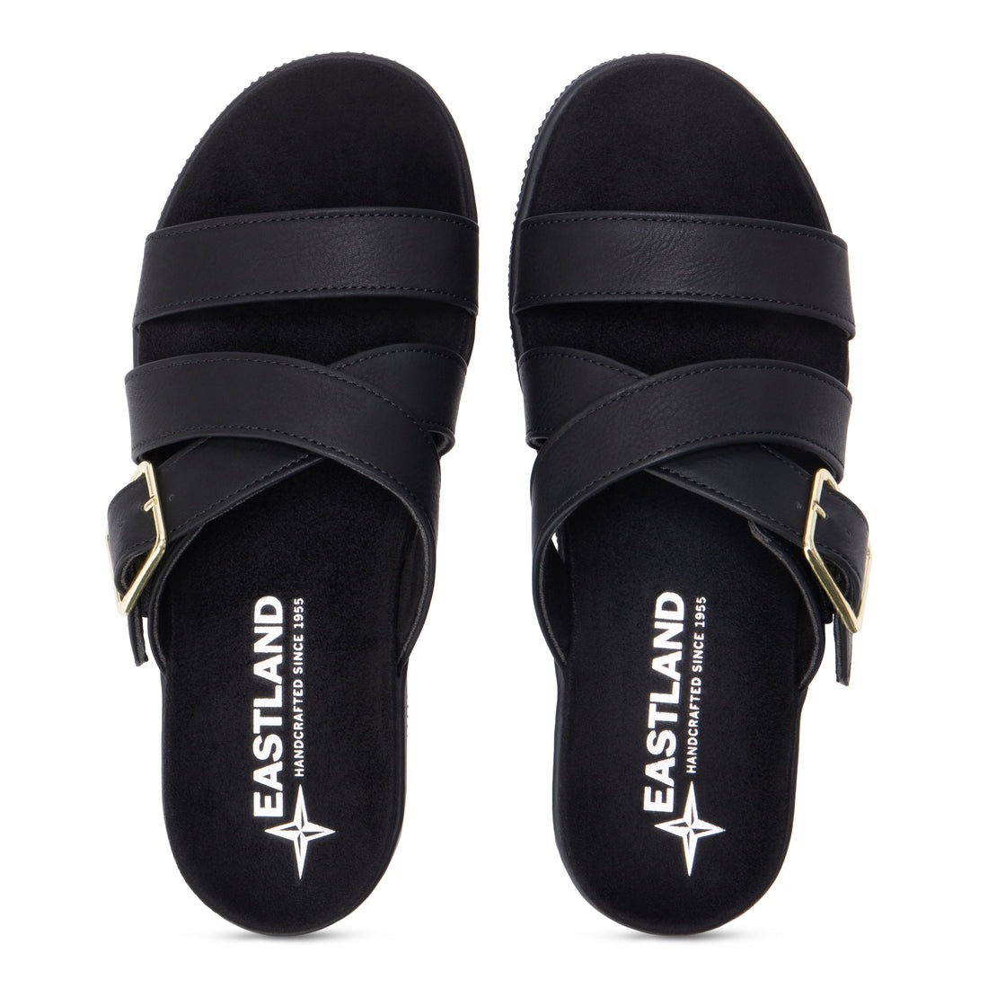 Eastland Nwt Sanibel Wide Width Slide Sandals Black Gold Buckle 3377-01 Size 10